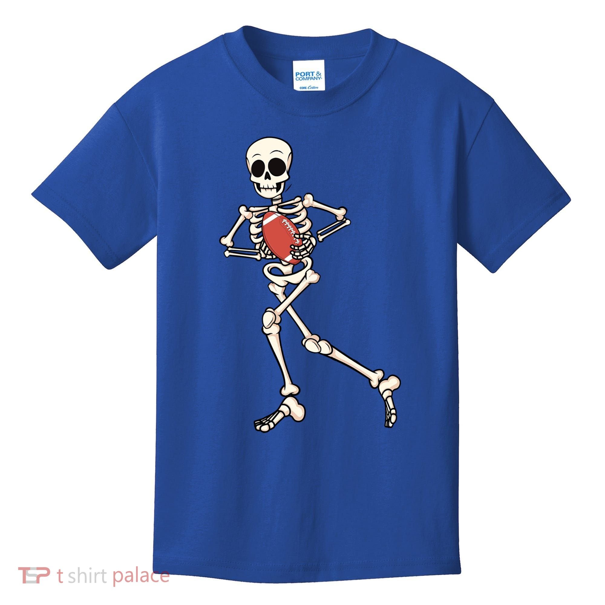 Funny Skeleton Playing Football Halloween Gift Kids T-Shirt
