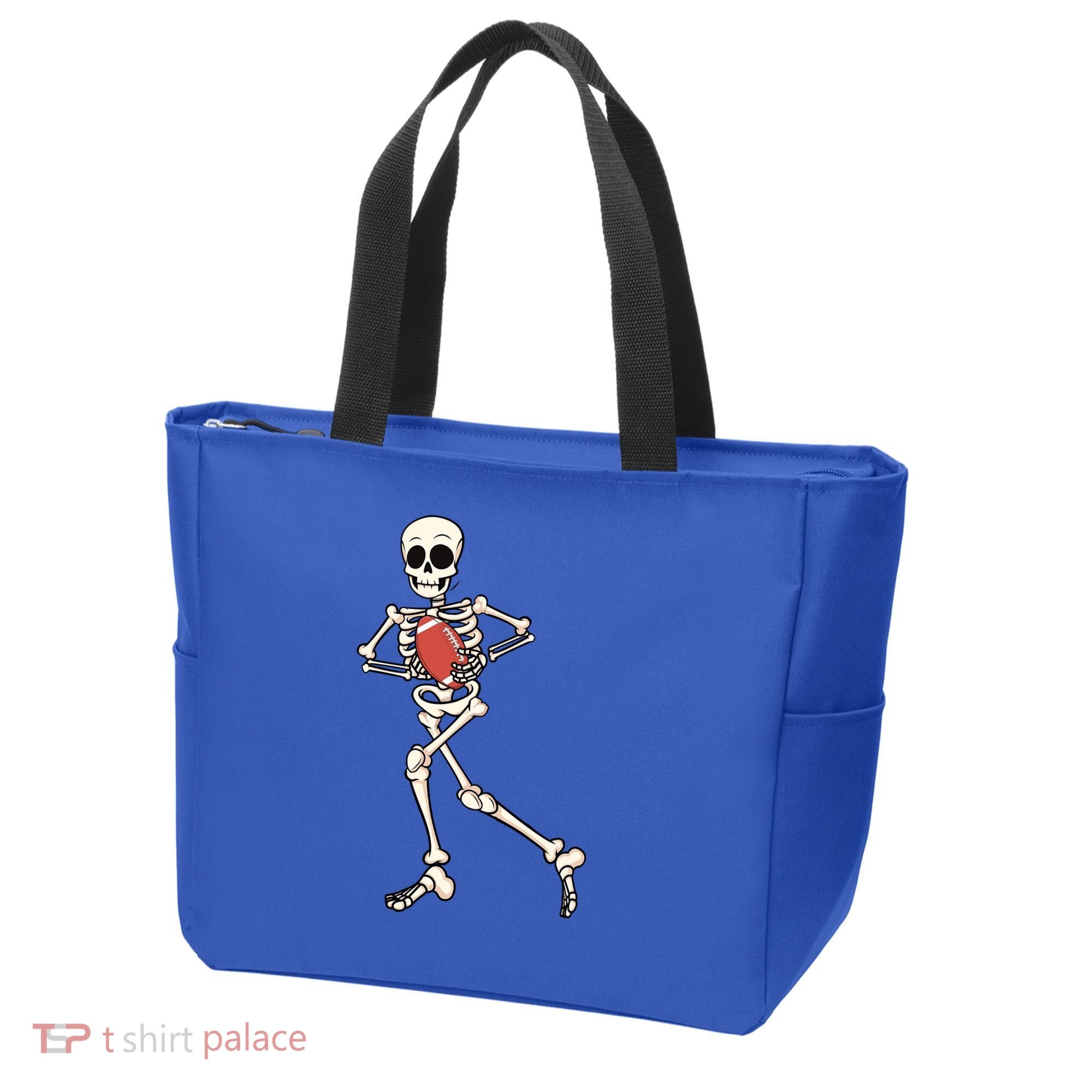 Funny Skeleton Playing Football Halloween Gift Tote Bag