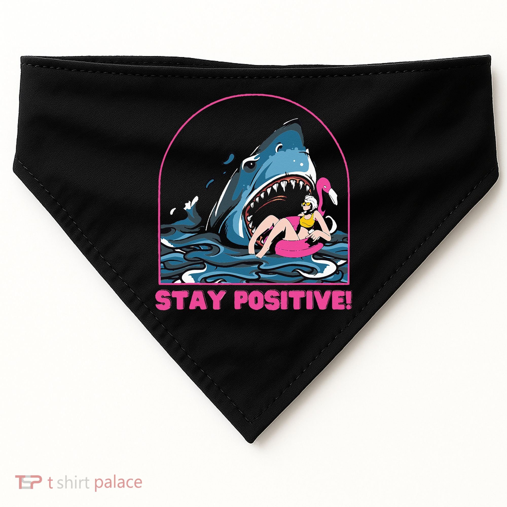 Funny Stay Positive Shark Beach Motivational Quote USA-Made Doggie Bandana