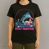 Funny Stay Positive Shark Beach Motivational Quote T-Shirt thumb 4
