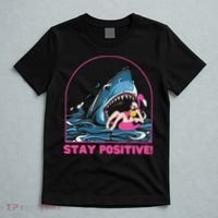 Funny Stay Positive Shark Beach Motivational Quote T-Shirt thumb 5