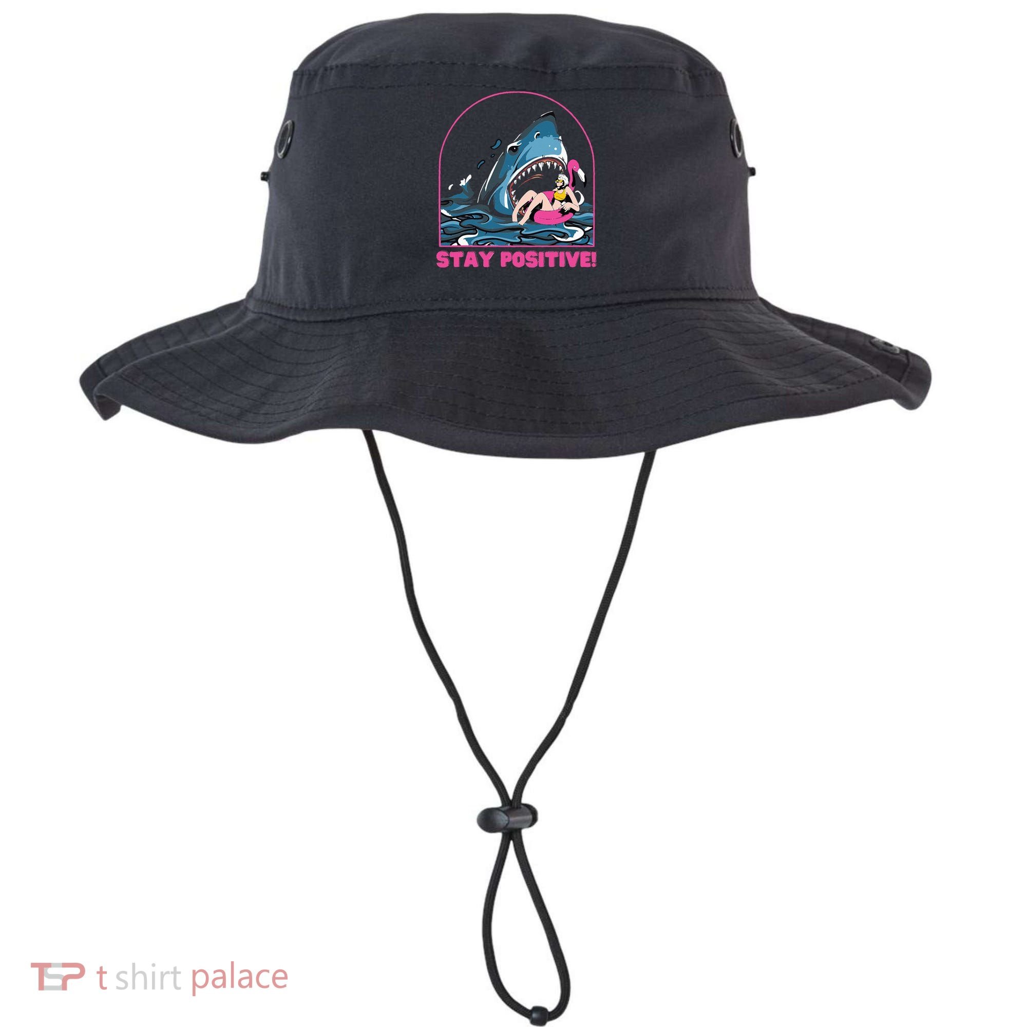Funny Stay Positive Shark Beach Motivational Quote Bucket Hat