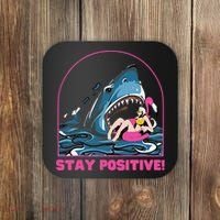 Funny Stay Positive Shark Beach Motivational Quote Coaster thumb 0