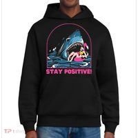 Funny Stay Positive Shark Beach Motivational Quote District V.I.T. Heavyweight Hoodie thumb 0
