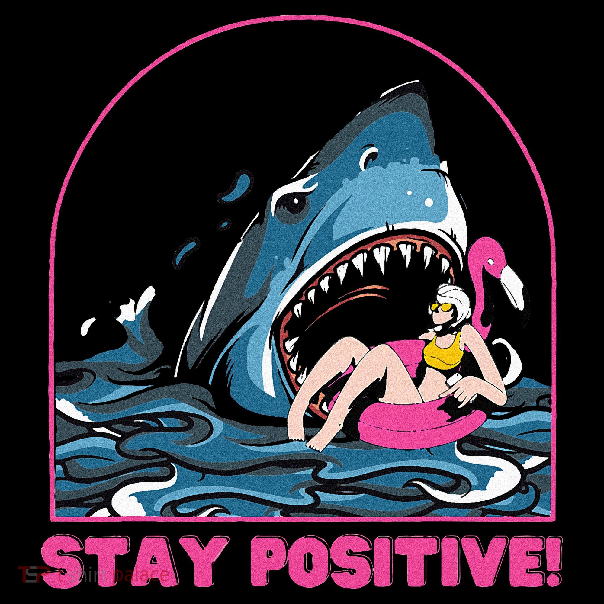 Funny Stay Positive Shark Beach Motivational Quote Mousepad