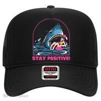 Funny Stay Positive Shark Beach Motivational Quote Hat thumb 0