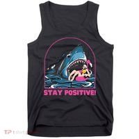 Funny Stay Positive Shark Beach Motivational Quote Tank Top thumb 0