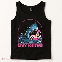 Funny Stay Positive Shark Beach Motivational Quote Tank Top thumb 2