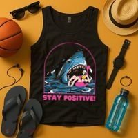 Funny Stay Positive Shark Beach Motivational Quote Tank Top thumb 4