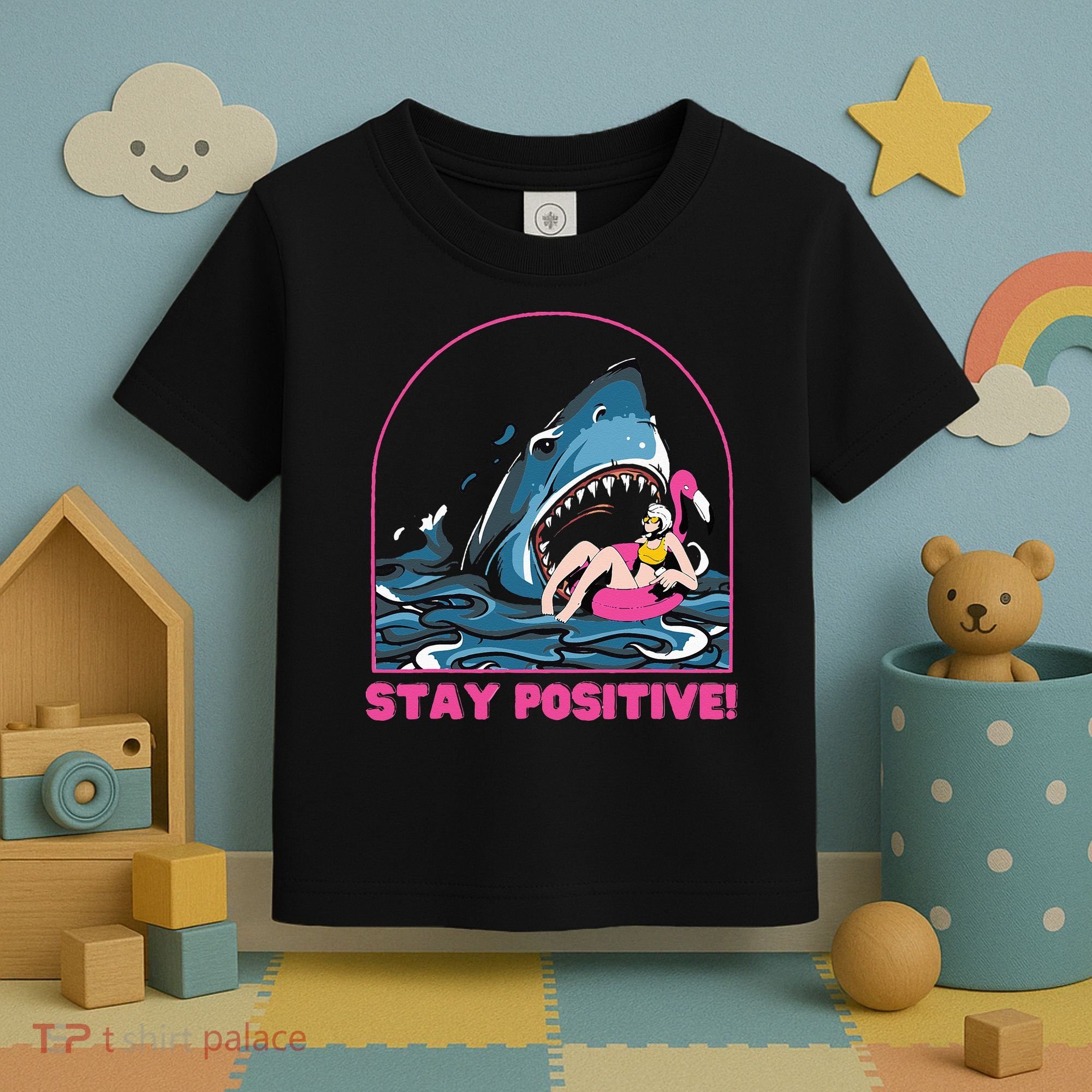 Funny Stay Positive Shark Beach Motivational Quote Toddler T-Shirt