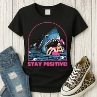Funny Stay Positive Shark Beach Motivational Quote Women's T-Shirt thumb 3