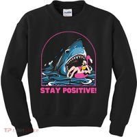 Funny Stay Positive Shark Beach Motivational Quote Kids Sweatshirt thumb 0