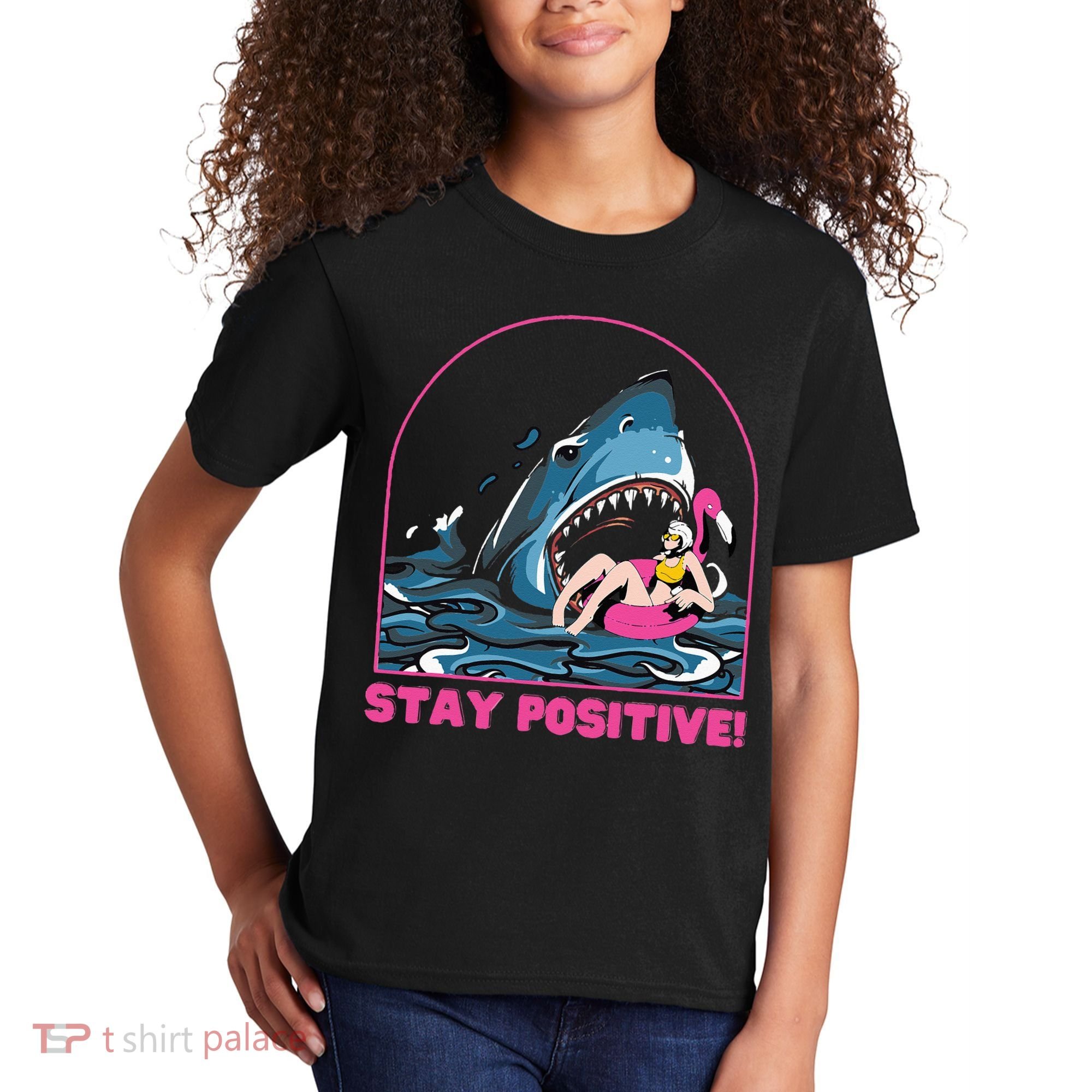 Funny Stay Positive Shark Beach Motivational Quote Kids T-Shirt