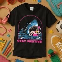 Funny Stay Positive Shark Beach Motivational Quote Kids T-Shirt thumb 3