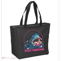 Funny Stay Positive Shark Beach Motivational Quote Tote Bag thumb 2