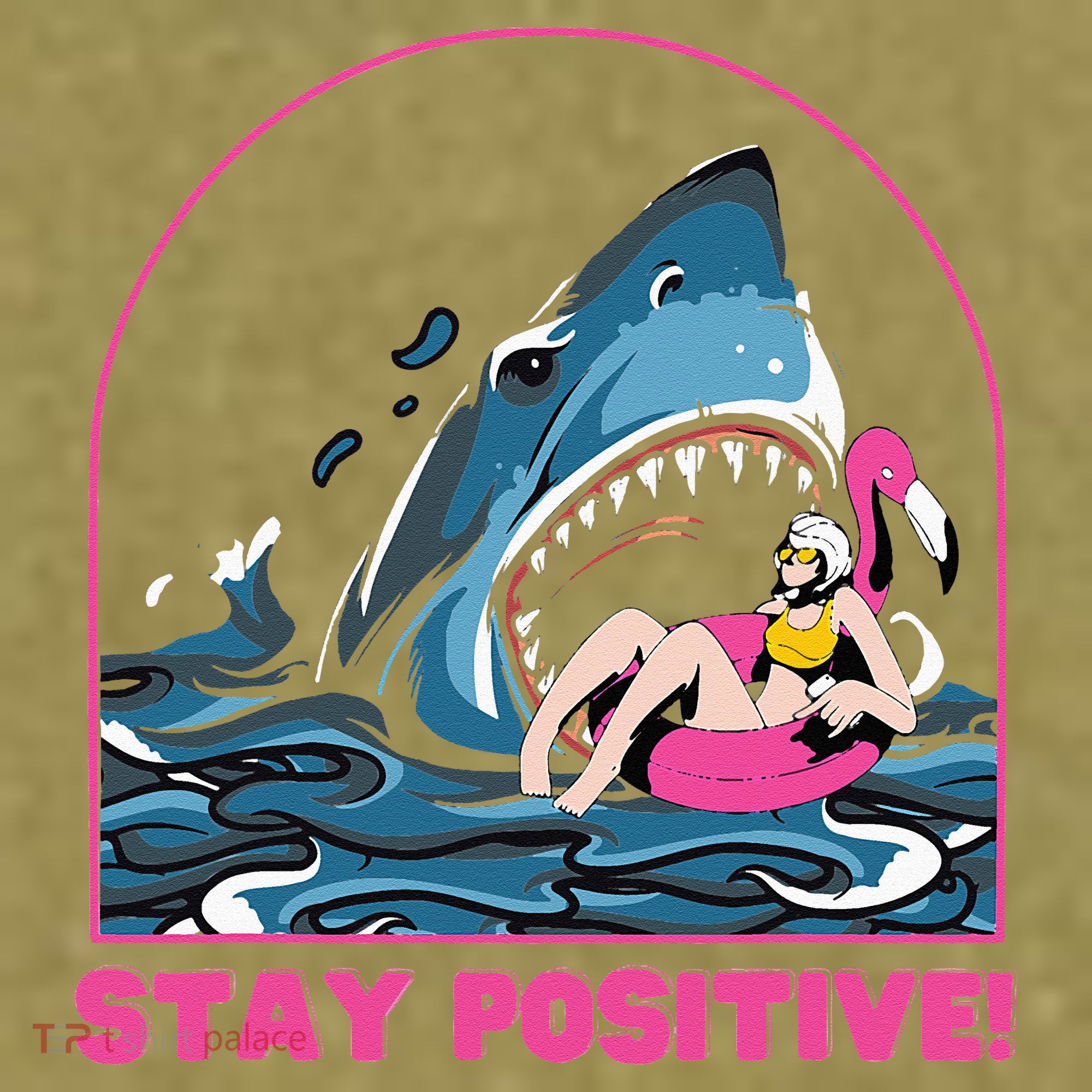 Funny Stay Positive Shark Beach Motivational Quote Garment-Dyed Women's Muscle Tee