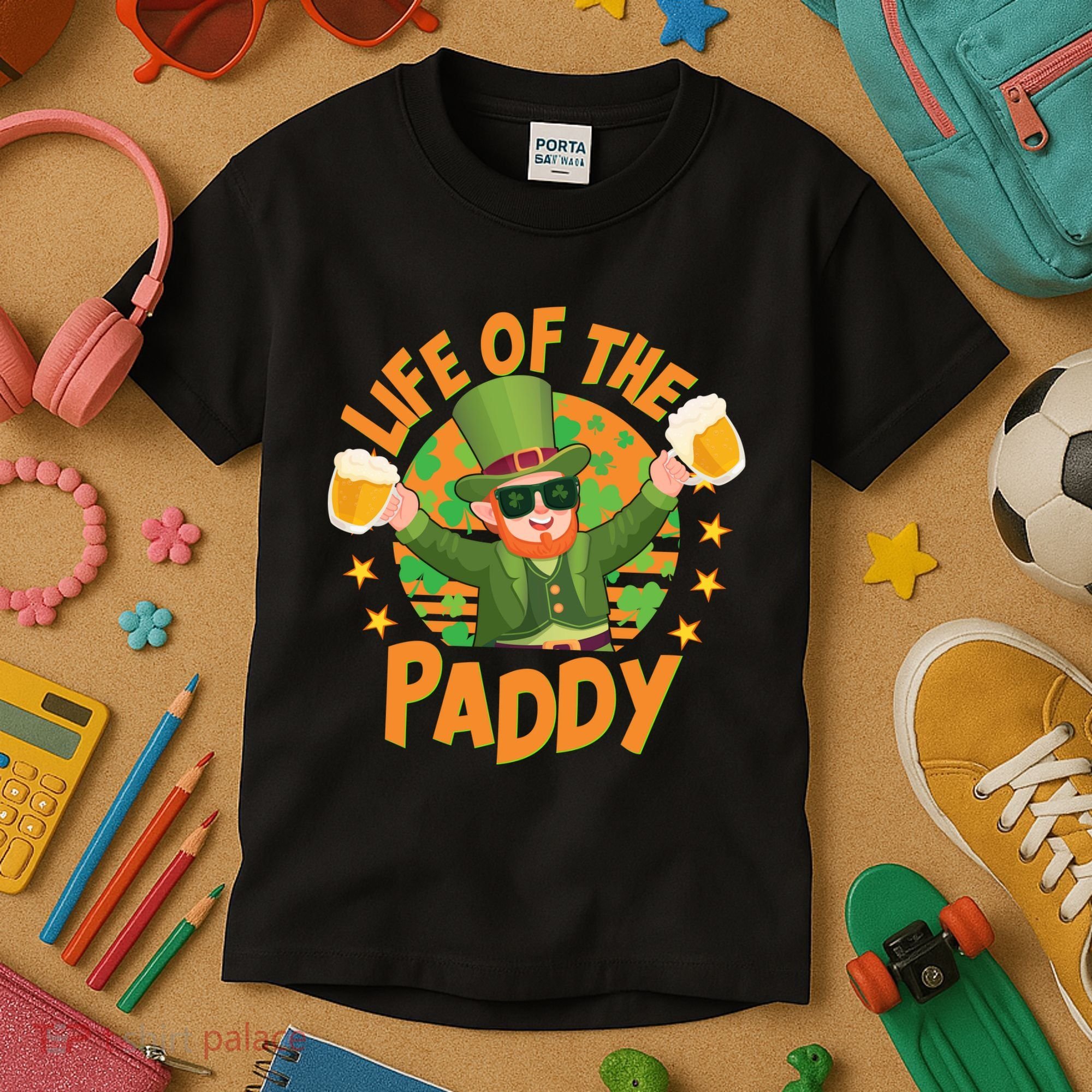 Funny St Patricks Day Life Of The Paddy Leprechaun With Beers Kids T-Shirt