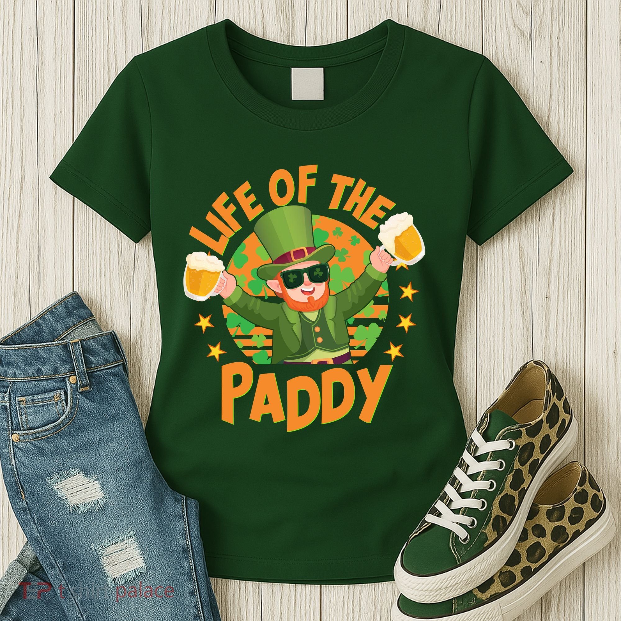 Funny St Patricks Day Life Of The Paddy Leprechaun With Beers Women's T-Shirt