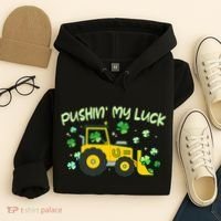 Funny St Patricks Day Pushin My Luck Bulldozer Hoodie thumb 4