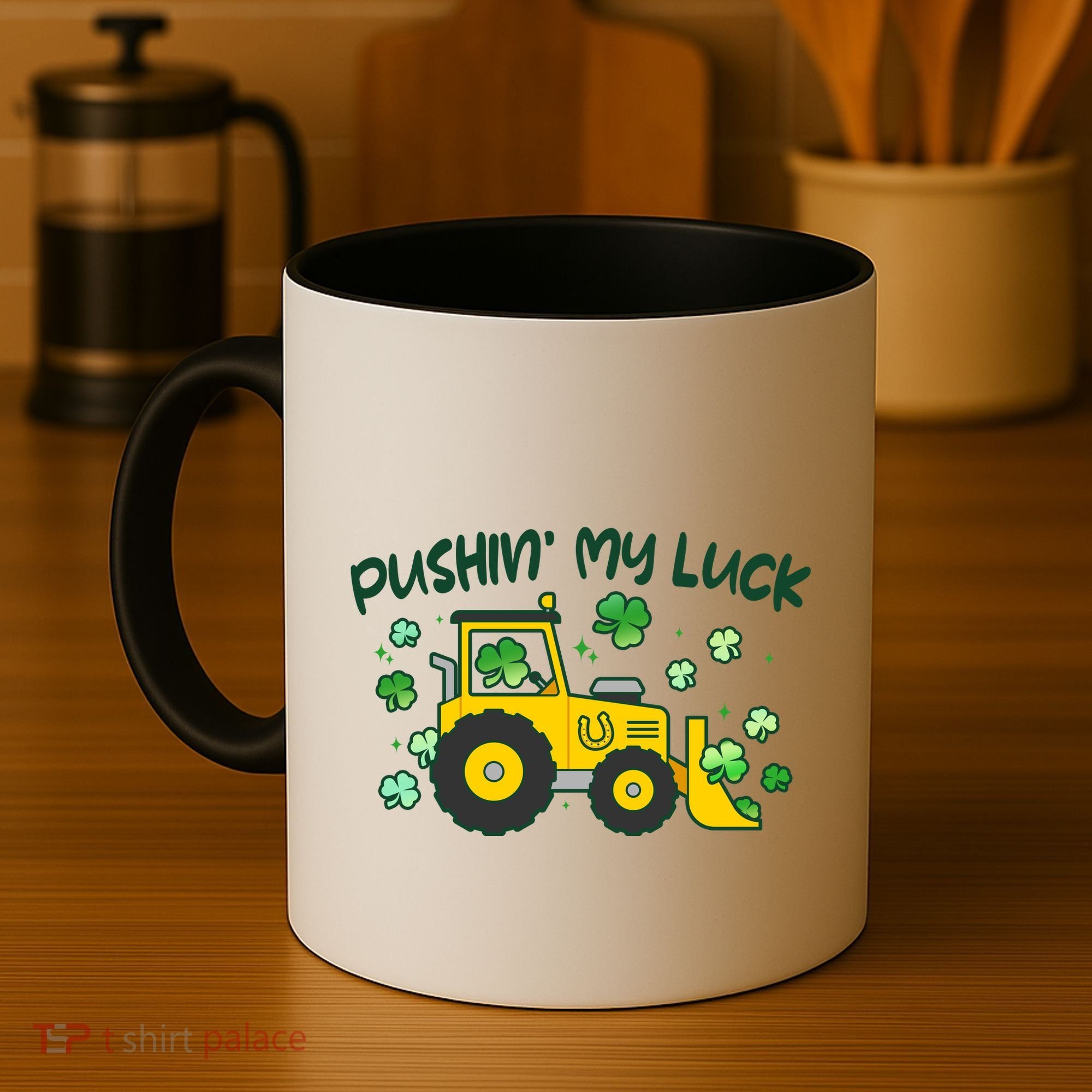 Funny St Patricks Day Pushin My Luck Bulldozer Coffee Mug
