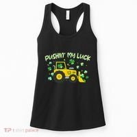 Funny St Patricks Day Pushin My Luck Bulldozer Women's Tank Top thumb 0