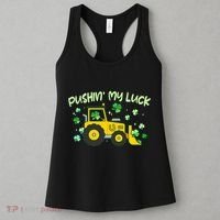 Funny St Patricks Day Pushin My Luck Bulldozer Women's Tank Top thumb 3