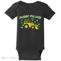 Funny St Patricks Day Pushin My Luck Bulldozer Baby Bodysuit thumb 0