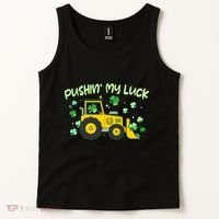 Funny St Patricks Day Pushin My Luck Bulldozer Tank Top thumb 2
