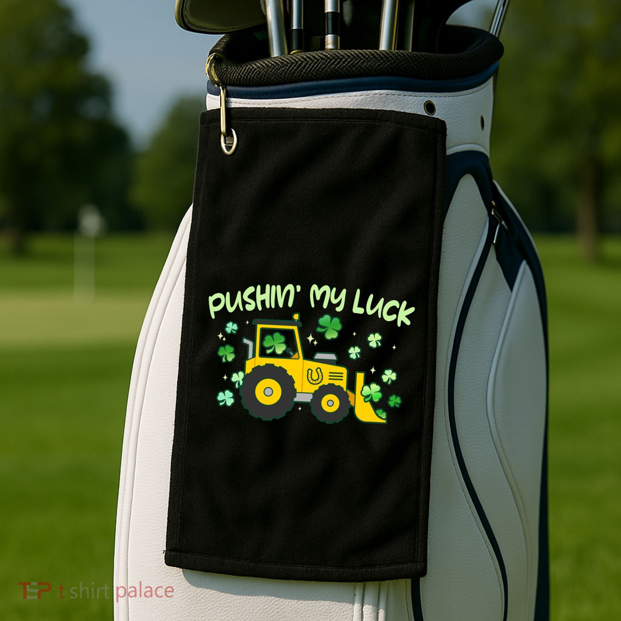 Funny St Patricks Day Pushin My Luck Bulldozer Golf Towel