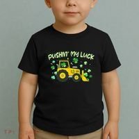 Funny St Patricks Day Pushin My Luck Bulldozer Toddler T-Shirt thumb 2