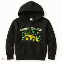 Funny St Patricks Day Pushin My Luck Bulldozer Kids Hoodie thumb 0