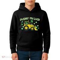 Funny St Patricks Day Pushin My Luck Bulldozer Kids Hoodie thumb 4