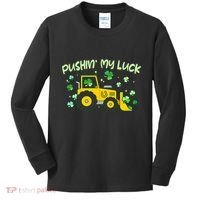 Funny St Patricks Day Pushin My Luck Bulldozer Kids Long Sleeve Shirt thumb 0