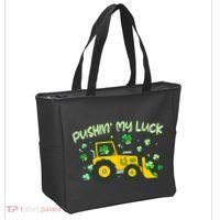 Funny St Patricks Day Pushin My Luck Bulldozer Tote Bag thumb 2