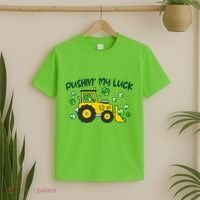 Funny St Patricks Day Pushin My Luck Bulldozer T-Shirt thumb 2