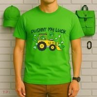 Funny St Patricks Day Pushin My Luck Bulldozer T-Shirt thumb 6