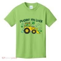 Funny St Patricks Day Pushin My Luck Bulldozer Kids T-Shirt thumb 0