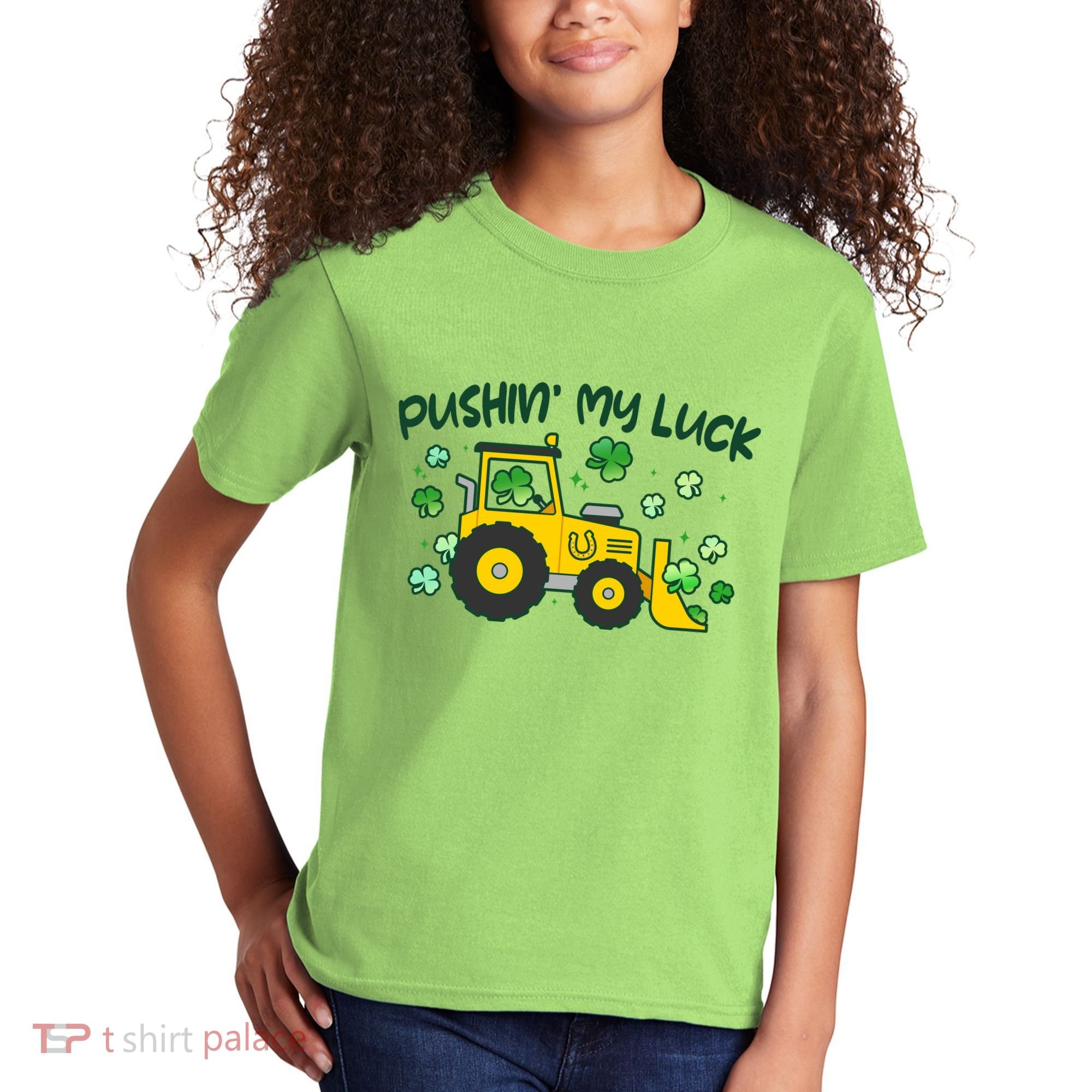 Funny St Patricks Day Pushin My Luck Bulldozer Kids T-Shirt