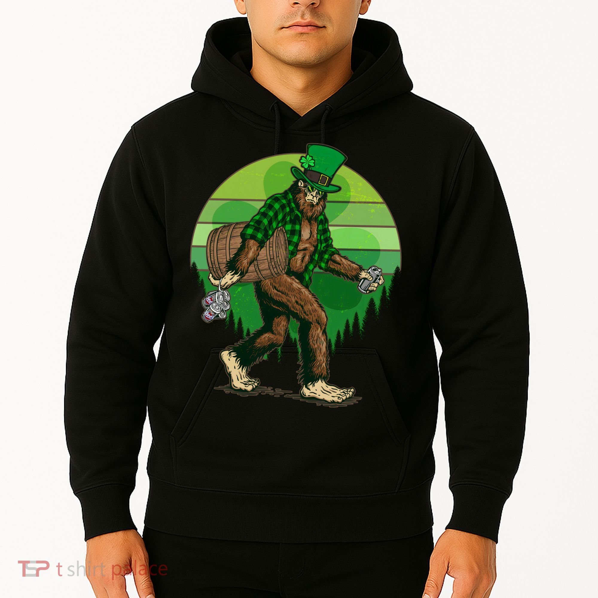 Funny St Patrick's Day Leprechaun Sasquatch With Beer Hoodie