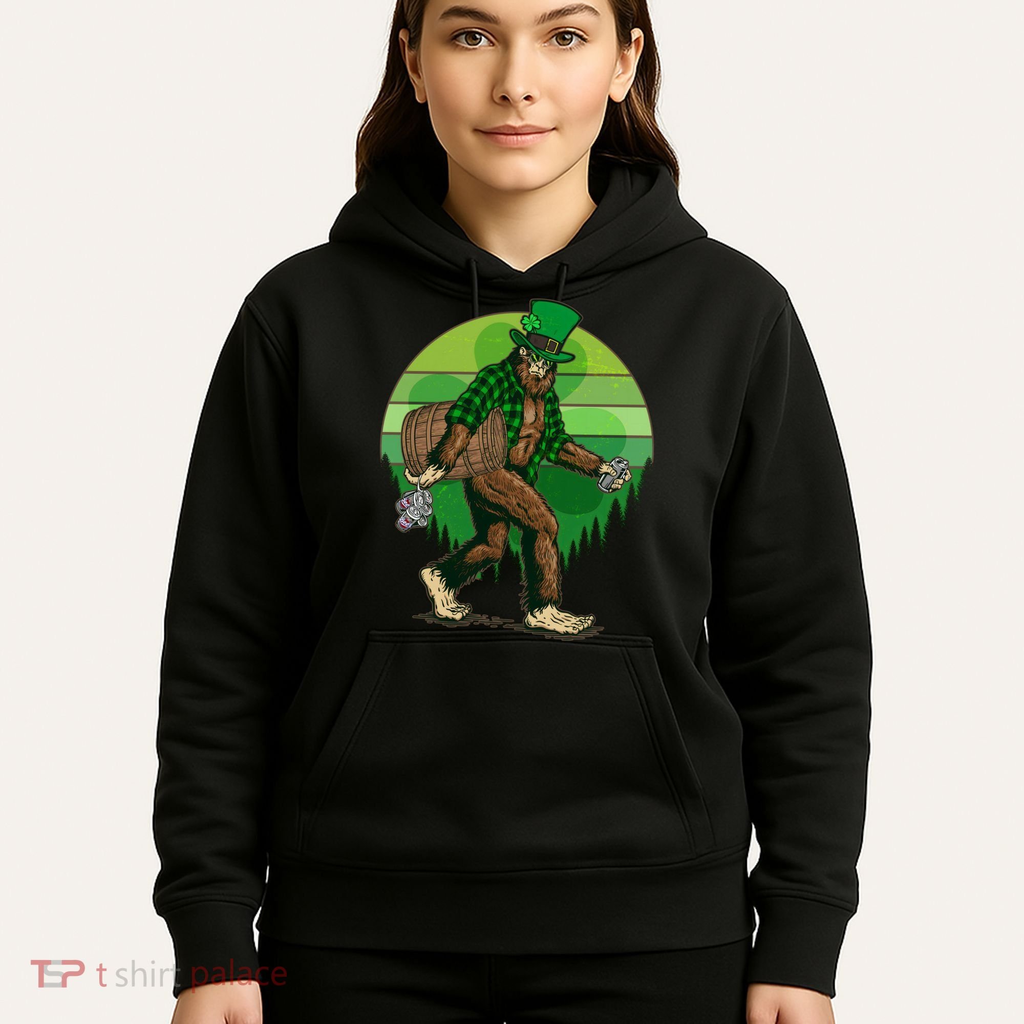 Funny St Patrick's Day Leprechaun Sasquatch With Beer Hoodie