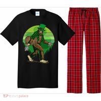 Funny St Patrick's Day Leprechaun Sasquatch With Beer Pajama Set thumb 0