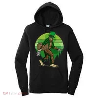 Funny St Patrick's Day Leprechaun Sasquatch With Beer Women's Hoodie thumb 0