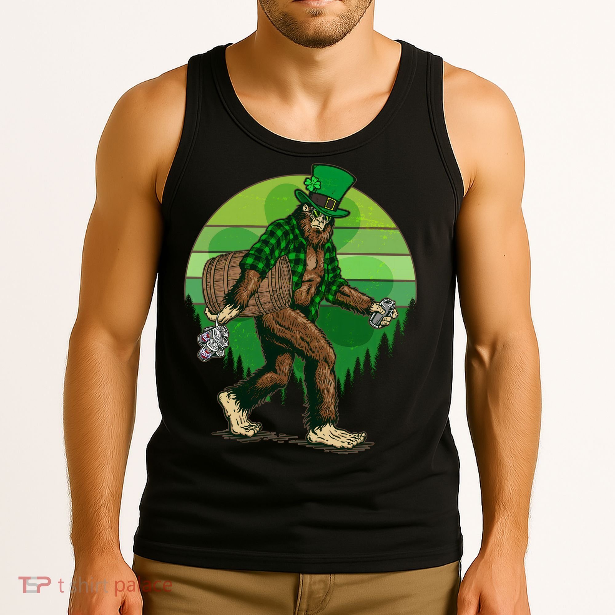 Funny St Patrick's Day Leprechaun Sasquatch With Beer Tank Top
