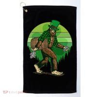 Funny St Patrick's Day Leprechaun Sasquatch With Beer Golf Towel thumb 0
