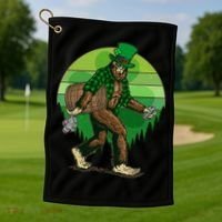 Funny St Patrick's Day Leprechaun Sasquatch With Beer Golf Towel thumb 1