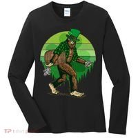 Funny St Patrick's Day Leprechaun Sasquatch With Beer Women's Long Sleeve Shirt thumb 0