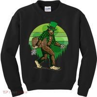 Funny St Patrick's Day Leprechaun Sasquatch With Beer Kids Sweatshirt thumb 0