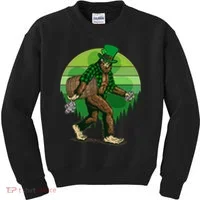Funny St Patrick's Day Leprechaun Sasquatch With Beer Kids Sweatshirt thumb 0