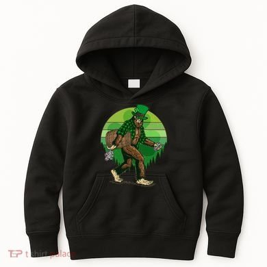 Funny St Patrick's Day Leprechaun Sasquatch With Beer Kids Hoodie