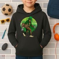 Funny St Patrick's Day Leprechaun Sasquatch With Beer Kids Hoodie thumb 2
